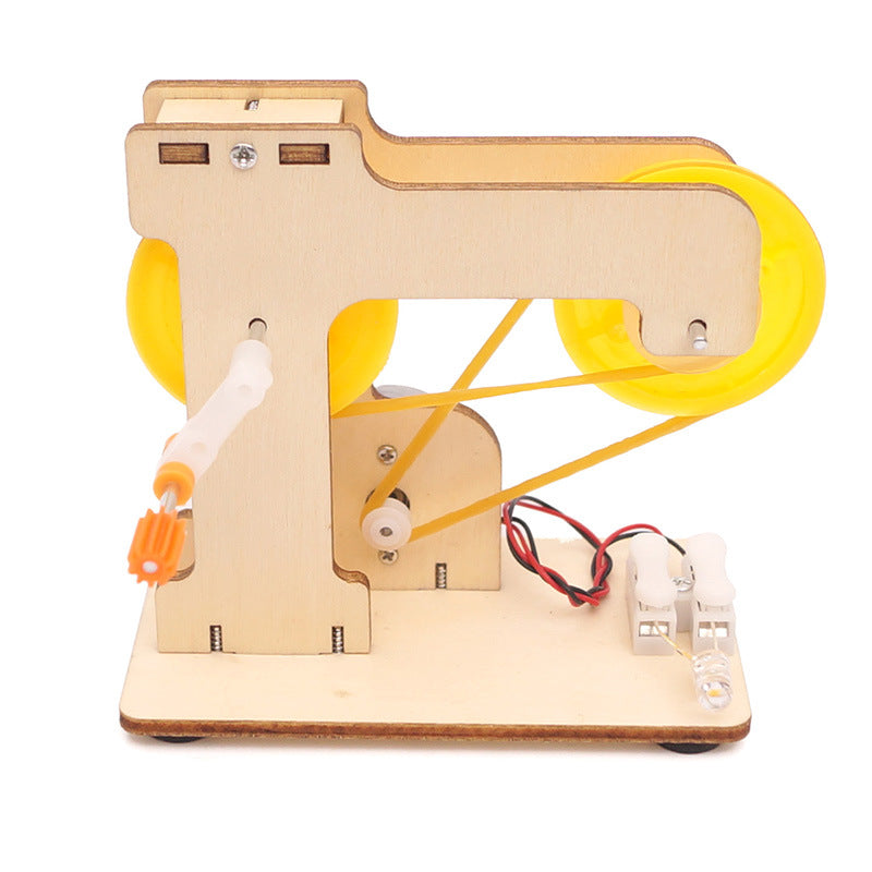 Kit de montaje de generador de mano con transmisión por correa DIY, juguete educativo STEM de madera que genera electricidad, proyecto de física para niños.
