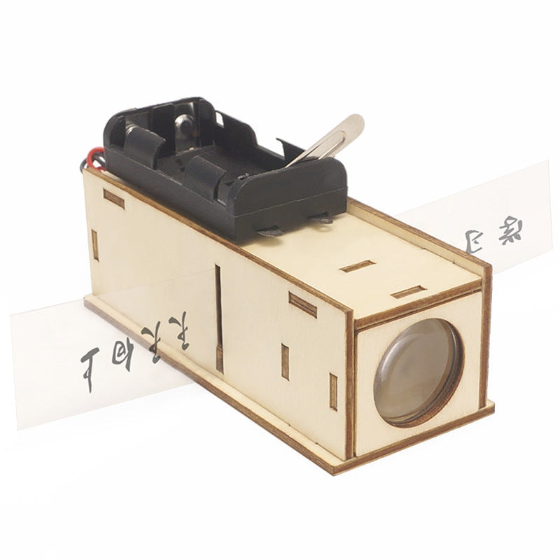 Kit de montaje de proyector de diapositivas casero DIY para niños, juguete educativo STEM de madera que demuestra principios de óptica y proyección de imágenes.