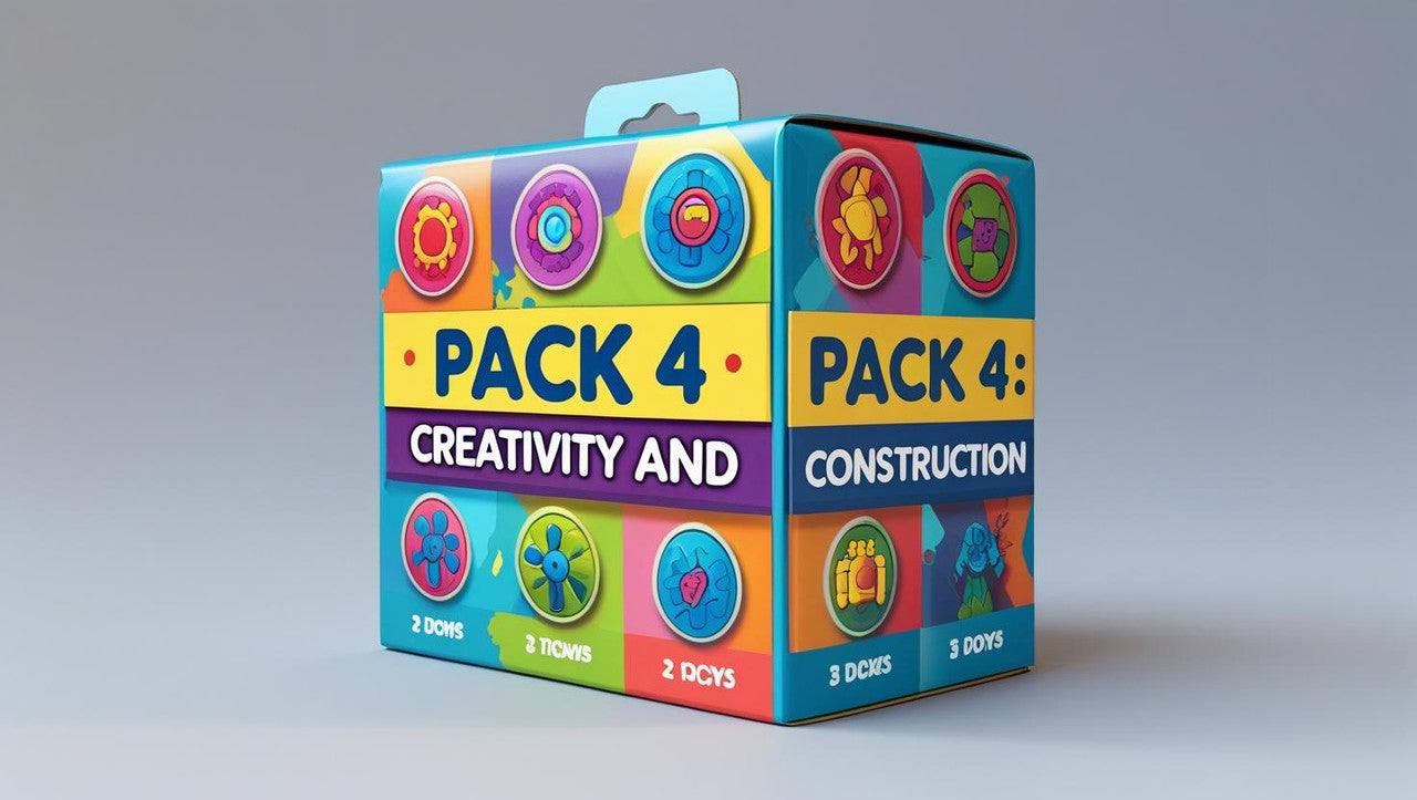 Pack de 4 kits de juguetes educativos STEM DIY de madera: Guitarra de Goma, kit de Construcción genérico, Cámara Estenopeica y Mariquita Mecánica. Ideal para la creatividad y el aprendizaje de ciencia en niños.