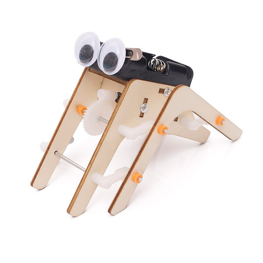 Kit de montaje de araña robot DIY para niños, juguete educativo STEM de madera que simula el movimiento de un arácnido y enseña robótica.