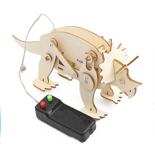 Kit de montaje de triceratops mecánico DIY para niños, juguete educativo STEM de madera que simula el caminar de un dinosaurio.