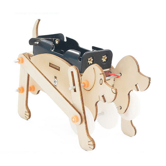 Kit de montaje de perro robot DIY para niños, juguete educativo STEM de madera que simula el caminar de un perro y enseña robótica.