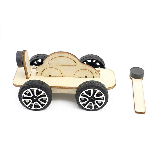 Kit de montaje de coche magnético DIY para niños, juguete educativo STEM de madera que se impulsa con imanes y enseña principios de magnetismo.