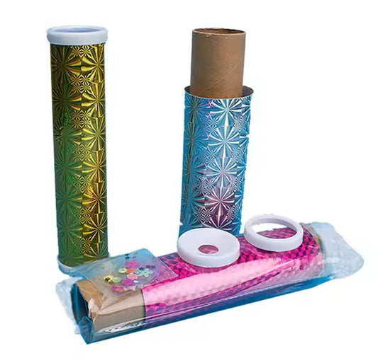 Kit de montaje de caleidoscopio DIY para niños, juguete educativo STEM de madera para crear patrones visuales con luz y espejos.