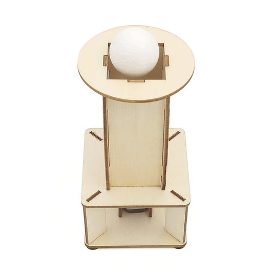 Kit de montaje de elevador de bola flotante eléctrico DIY para niños, juguete educativo STEM de madera que demuestra principios de aerodinámica y levitación por aire.
