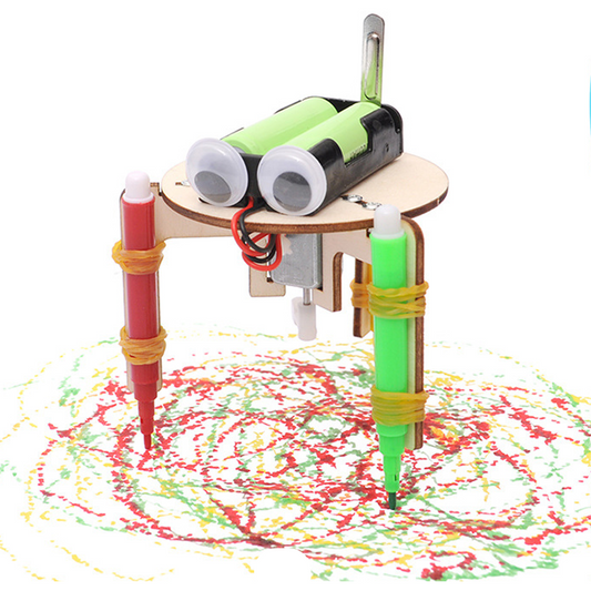 Kit de montaje de robot dibujante DIY para niños, juguete educativo STEM de madera con forma de araña que dibuja patrones aleatorios.