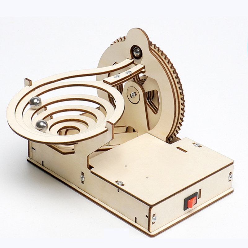 Kit de montaje de tobogán de bolas de acero DIY para niños, juguete educativo STEM de madera que demuestra principios de física y movimiento.