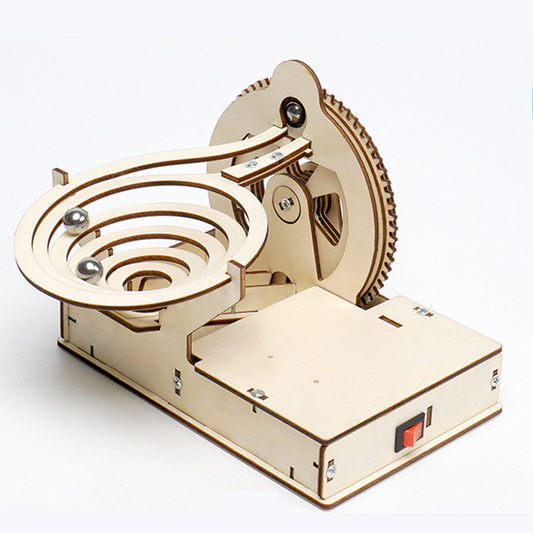 Kit de montaje de tobogán de bolas de acero DIY para niños, juguete educativo STEM de madera que demuestra principios de física y movimiento.