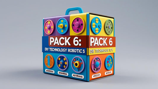 Pack de 6 kits STEM de robótica y tecnología DIY para niños, incluye robot araña, portón eléctrico, mariposa biónica, circuitos en serie y paralelo, y lámpara inteligente de escritorio.