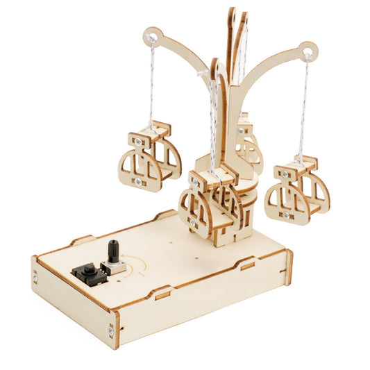Kit de montaje de sillas voladoras giratorias DIY para niños, juguete educativo STEM de madera que demuestra el principio de la fuerza centrífuga.