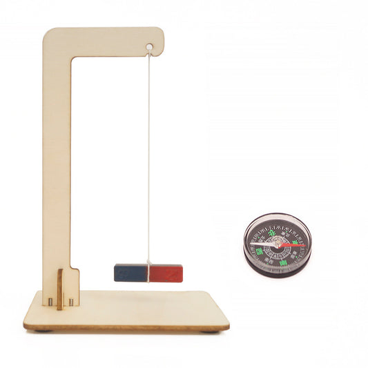Kit de montaje de brújula magnética colgante DIY para niños, juguete educativo STEM de madera que demuestra principios de magnetismo y orientación.