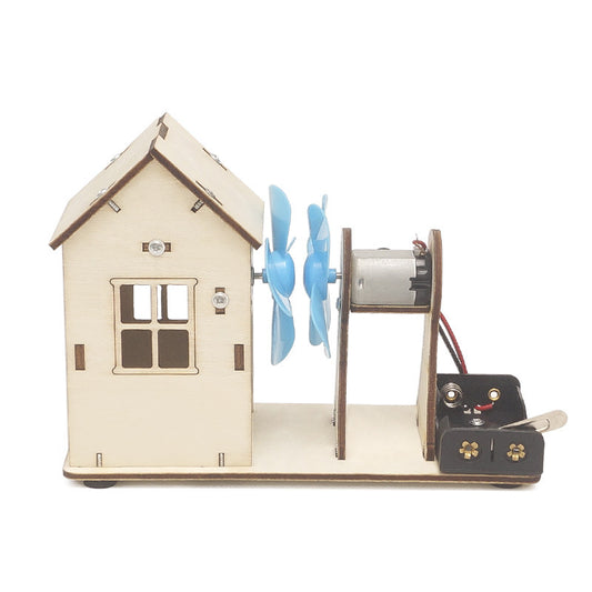 Kit de montaje de central eólica DIY para niños, juguete educativo STEM de madera que genera electricidad con el viento y enseña sobre energía renovable.