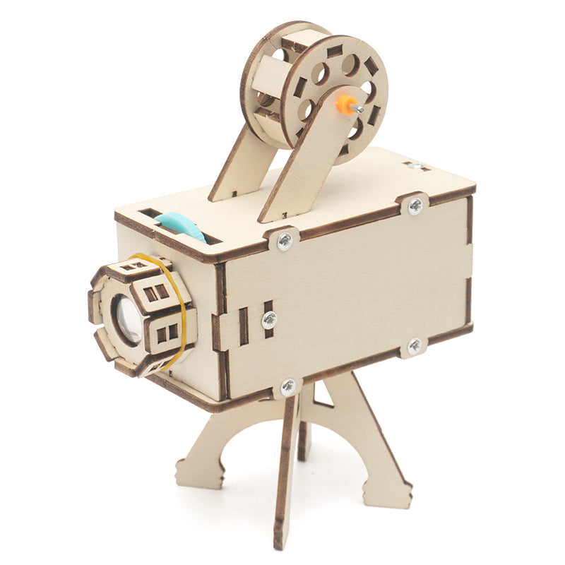 Kit de montaje de proyector de diapositivas casero DIY para niños, juguete educativo STEM de madera que demuestra principios de óptica y proyección de imágenes.