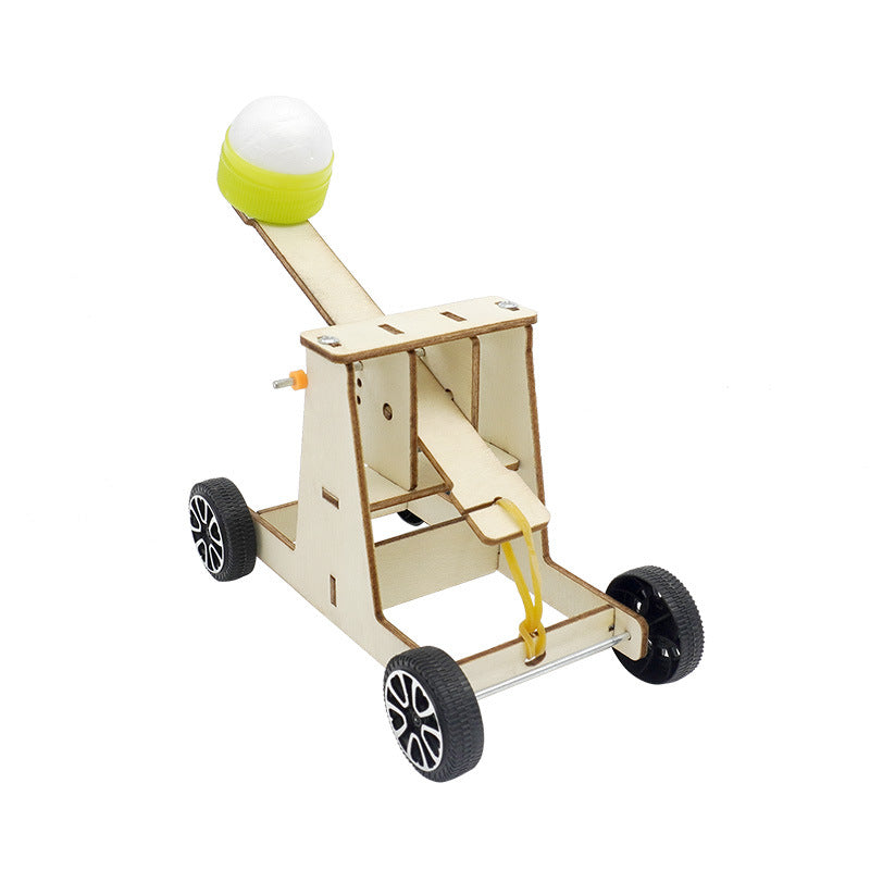 Kit de montaje de catapulta de madera DIY para niños, juguete educativo STEM que demuestra principios de física de lanzamiento y energía.