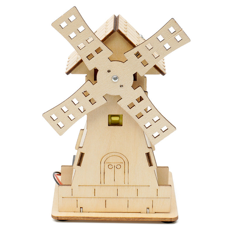 Kit de montaje de casa de molino de viento eléctrico DIY, juguete educativo STEM de madera que genera electricidad con viento, proyecto de energías limpias para niños.