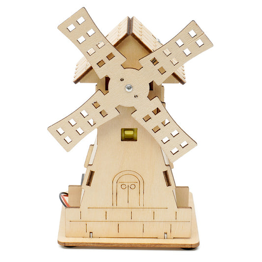Kit de montaje de casa de molino de viento eléctrico DIY, juguete educativo STEM de madera que genera electricidad con viento, proyecto de energías limpias para niños.