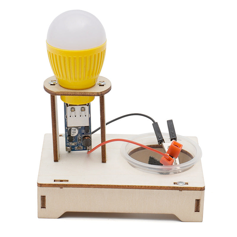 Kit de montaje de generador de agua salada DIY para niños, juguete educativo STEM de madera que genera electricidad a partir de agua salada y enseña principios de química.