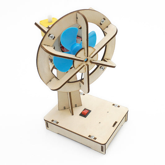 Kit de montaje de ventilador eléctrico oscilante DIY para niños, juguete educativo STEM de madera que demuestra la conversión de energía eléctrica a mecánica.